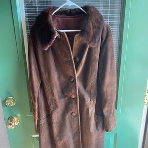 Vintage suede leather coat with mink collar